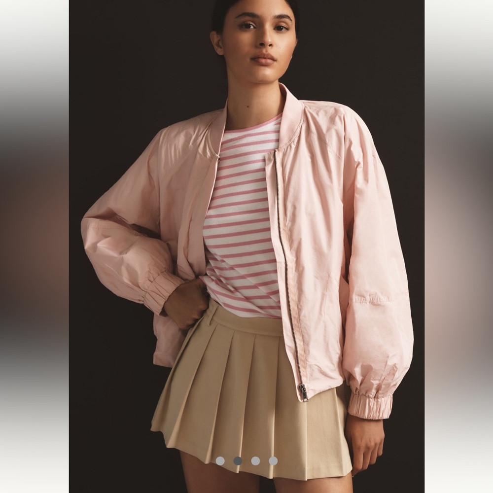 NWT Maeve Balloon-Sleeve Bomber Jacket, Pink, Small